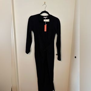 Sundry Black Long-Sleeve Knotted Midi Dress